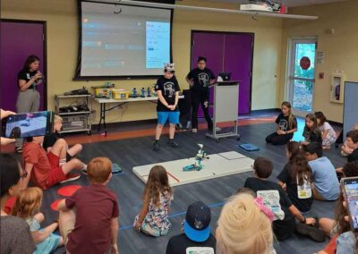 Attendees demonstrating their robots at a library program.